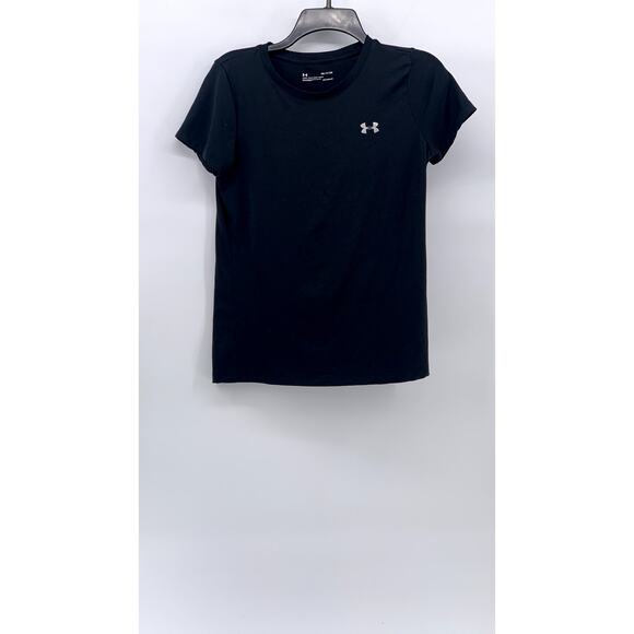 UNDER ARMOUR Women's Black-White Logo Loose Crewneck Short Sleeve Active Top SZS - Picture 1 of 9